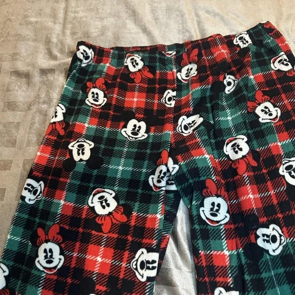 Disney Pajama Pants Womens Large Red Plaid Fleece Mickey Minnie Christmas Lounge - Picture 4 of 12